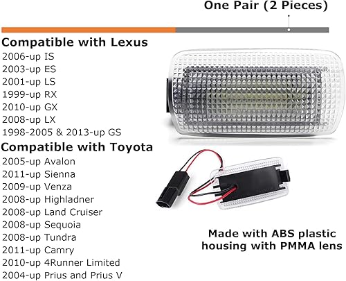 Miniatura 2 de iJDMTOY (2) Conjunto de luz de cortesía para puerta lateral completa compatible con Lexus IS ES GS LS RX GX LX Toyota Avalon Sienna Venza Camry