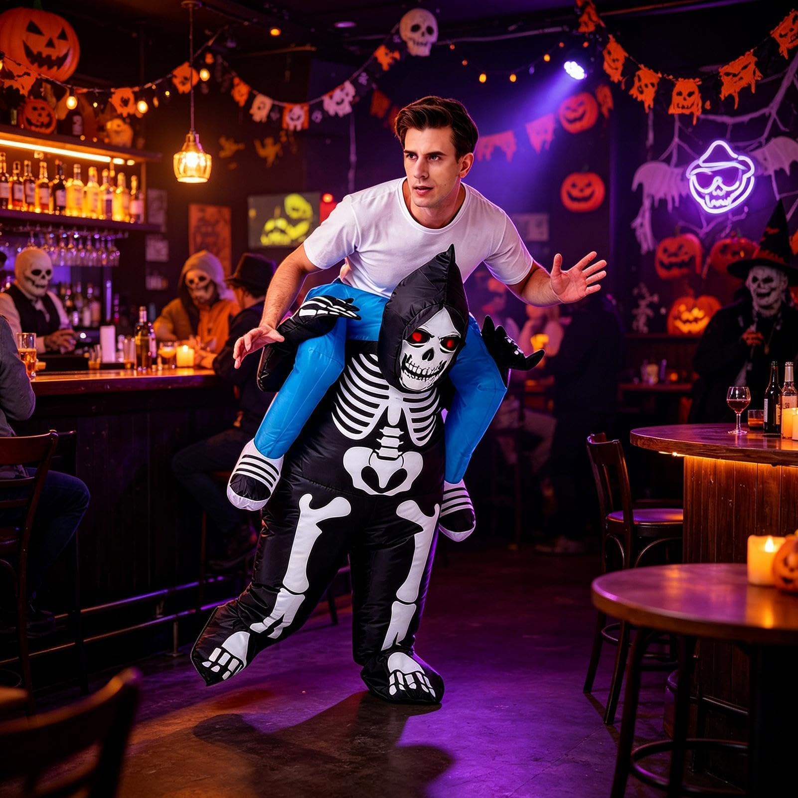 Nadmuchiwane kostiumy Halloween Szkielet Dmuchany Do Jazdy i Siedzenia | Straszne nadmuchiwane kostiumy Halloween Dla parad grupowych, parad na świeżym powietrzu i spotkań