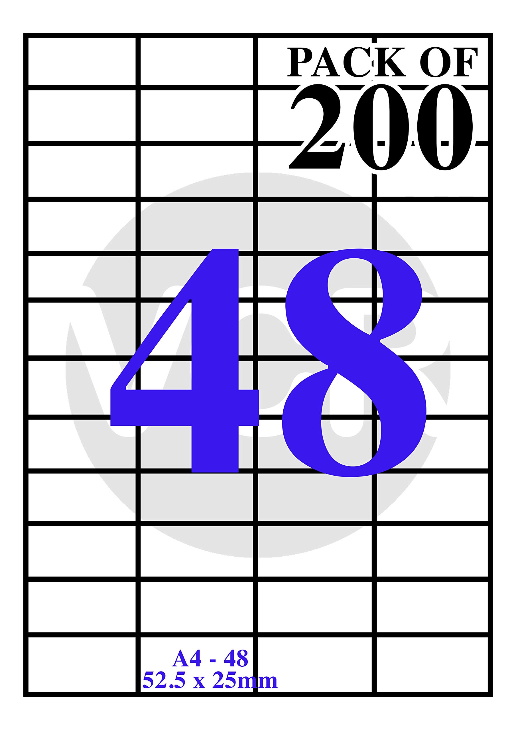 VCR A4 Size White Self Adhesive Label/Sticker for Printer (Inject/Copier/Laser) - 48 Sticker Per Sheet - 200 Sheets Pack