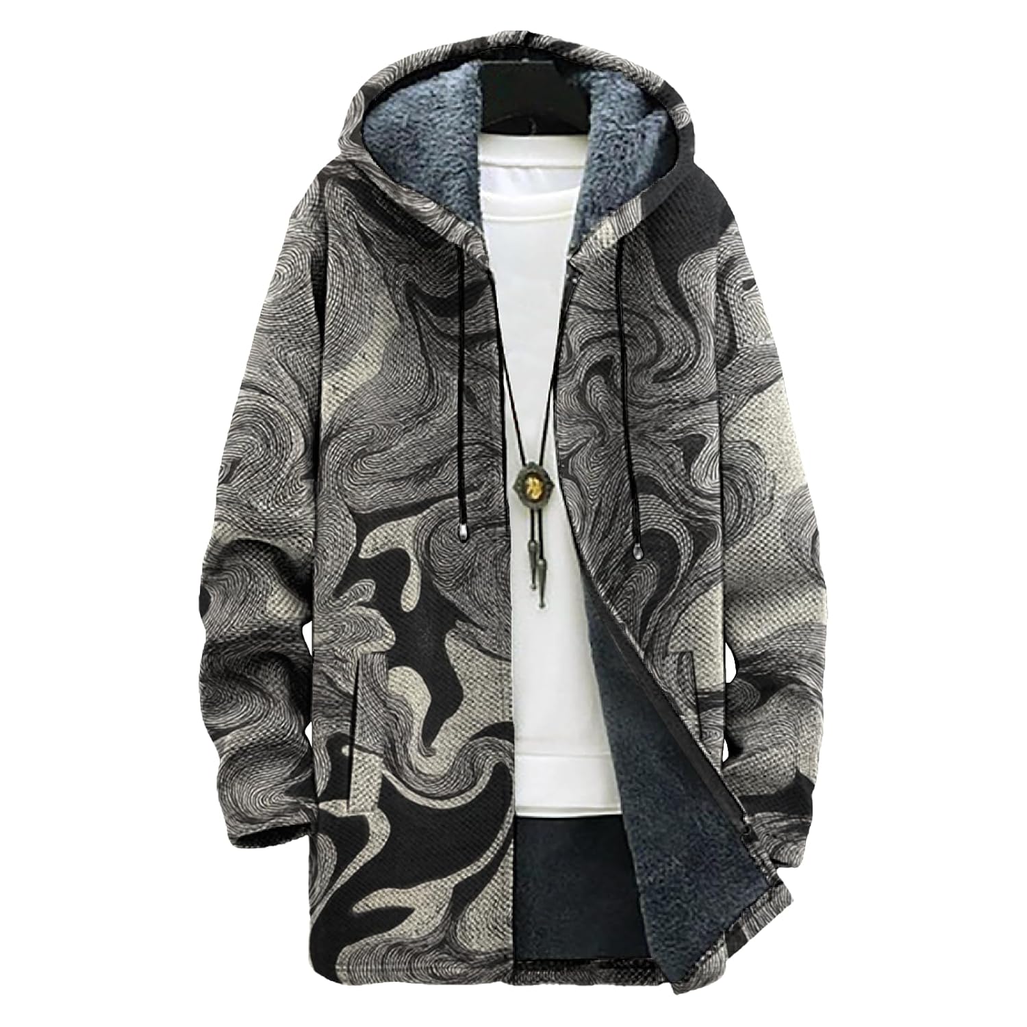 Mens Vintage Ethnic Print Fleece Lined Full-Zip Jacket Big and Tall Comfy Daily Vacation Travel Coat