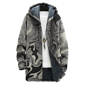 Mens Vintage Ethnic Print Fleece Lined Full-Zip Jacket Big and Tall Comfy Daily Vacation Travel Coat