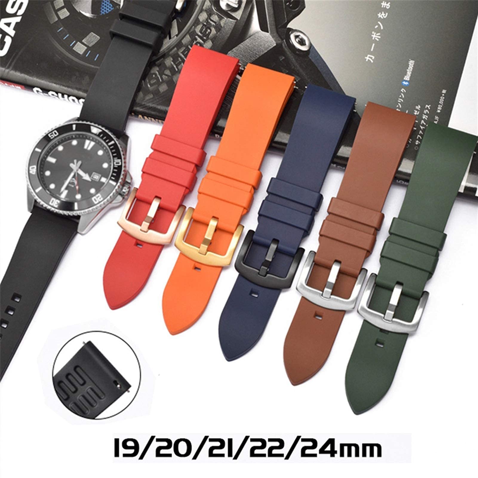 Correa de Reloj de Silicona 19 mm, 20 mm, 21 mm, 22 mm, 24 mm, Correa de Reloj de liberación rápida, Pulsera Deportiva de Silicona (verde03 20 mm)