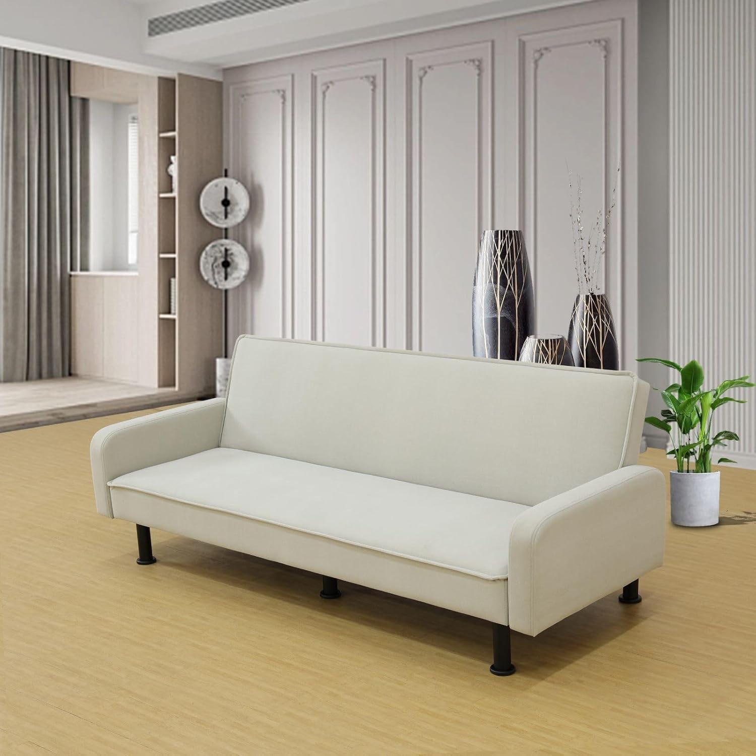 Sofa Bed 77.5-inch Light Grey Calico Living Room 1-Piece Sofa