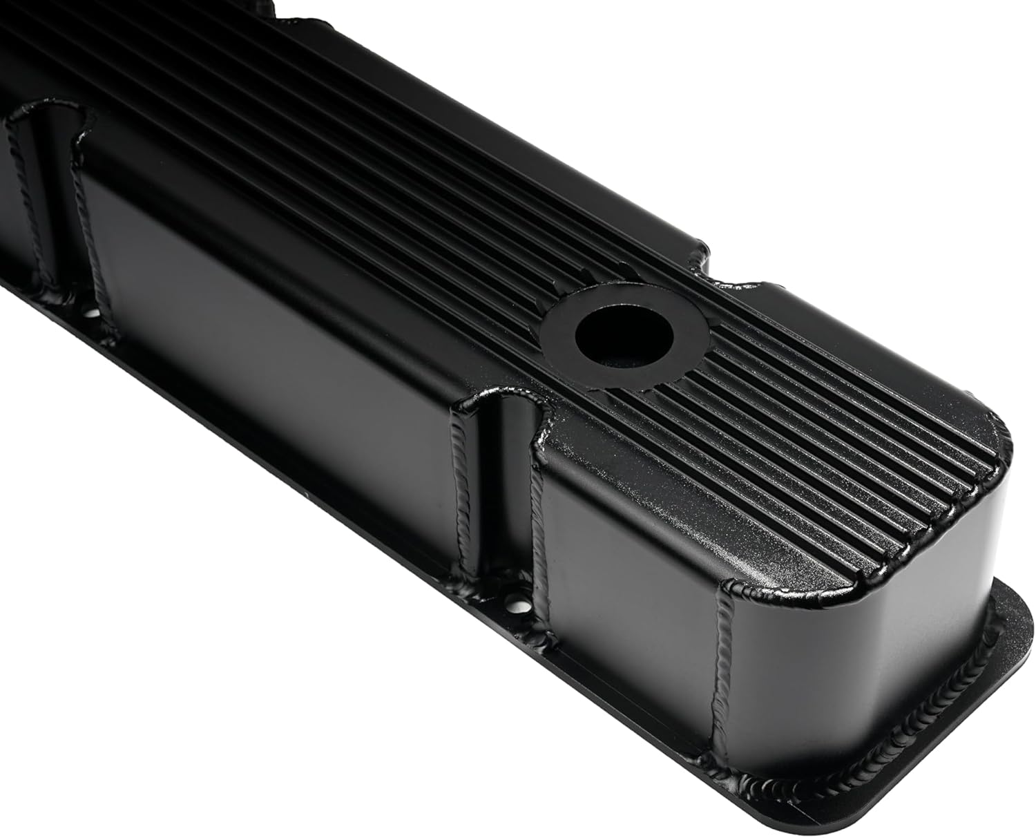 Small Block Chevy Fabricated Finned Aluminum Valve Cover V8 283 305 350 SBC (Black)