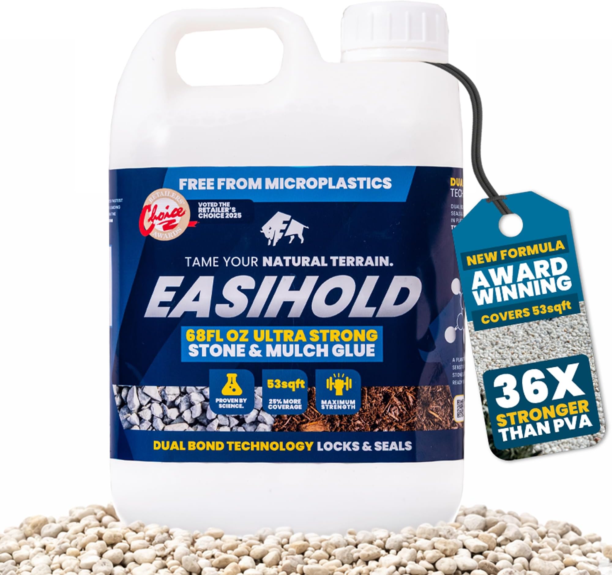 Vuba Easihold Rock Glue for Landscaping 68oz – Gravel Binder for Pea Gravel, Stones, Pebbles – Mulch Glue, Clear Gravel Stabilizer for Patios, Walkways, Driveways, Garden Borders, Non-Toxic