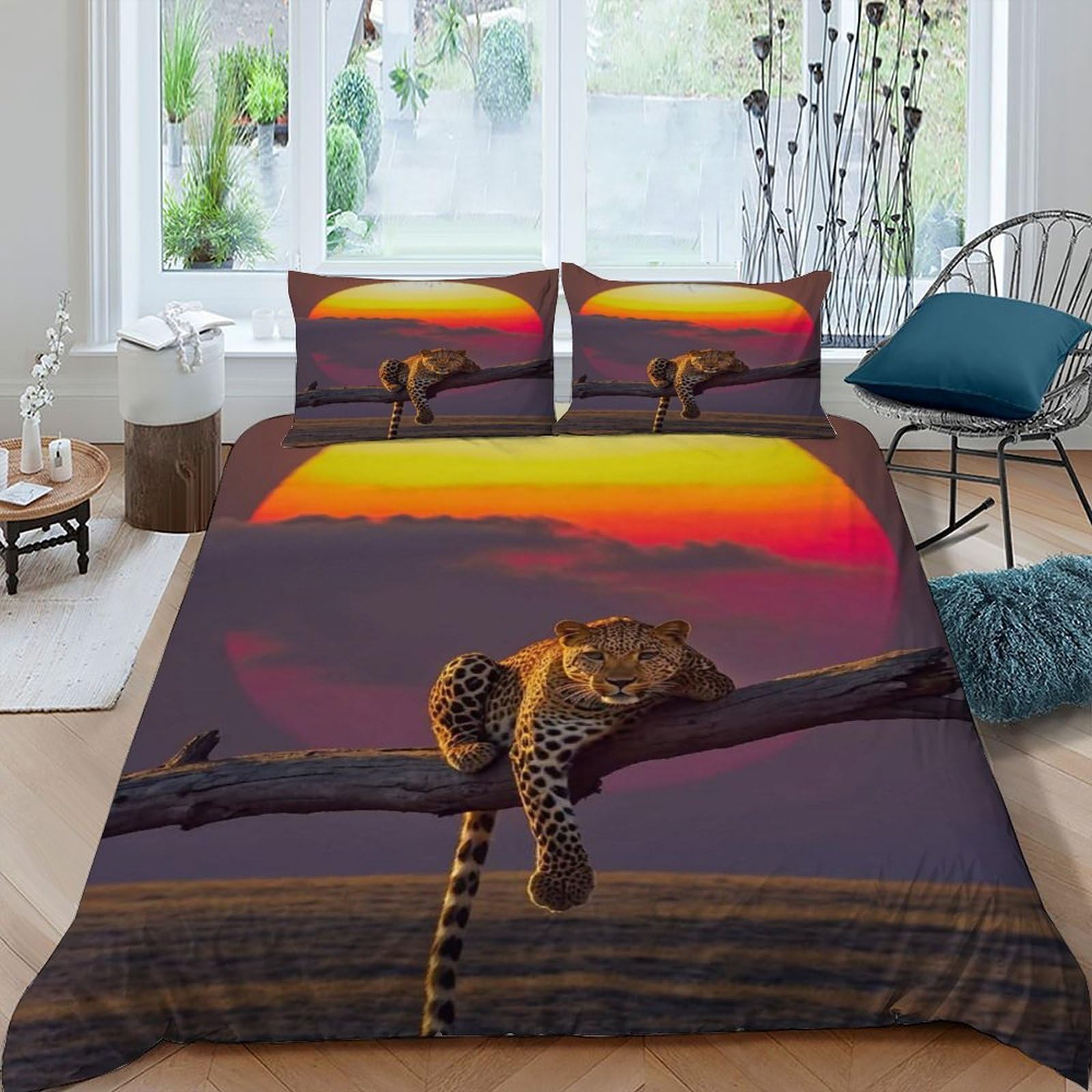 Parure de lit léopard en microfibre housse de couette 135x200cm et taies d'oreiller pour adulte