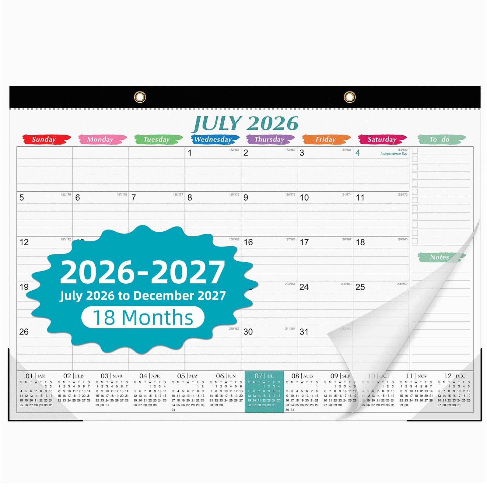 Tcamp Desk Calendar 2026-2027, 18-Month from 2026 Jul. - 2027 Dec, 17"x12" Large Monthly Desk Planner with Corner Protectors, Ample Blocks ＆ Notes for Home Office