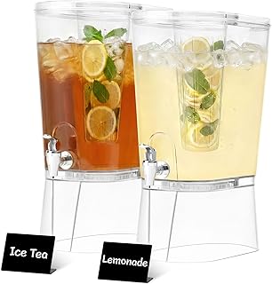 Lifewit 8L Grande Dispenser Bevande con Rubinetto, Dispenser Acqua con Filtro e Cartelli Cancellabili, Distributore Bevande in Plastica per Cocktail, Succhi, Limonata, 30 x 38 cm, Set di 2