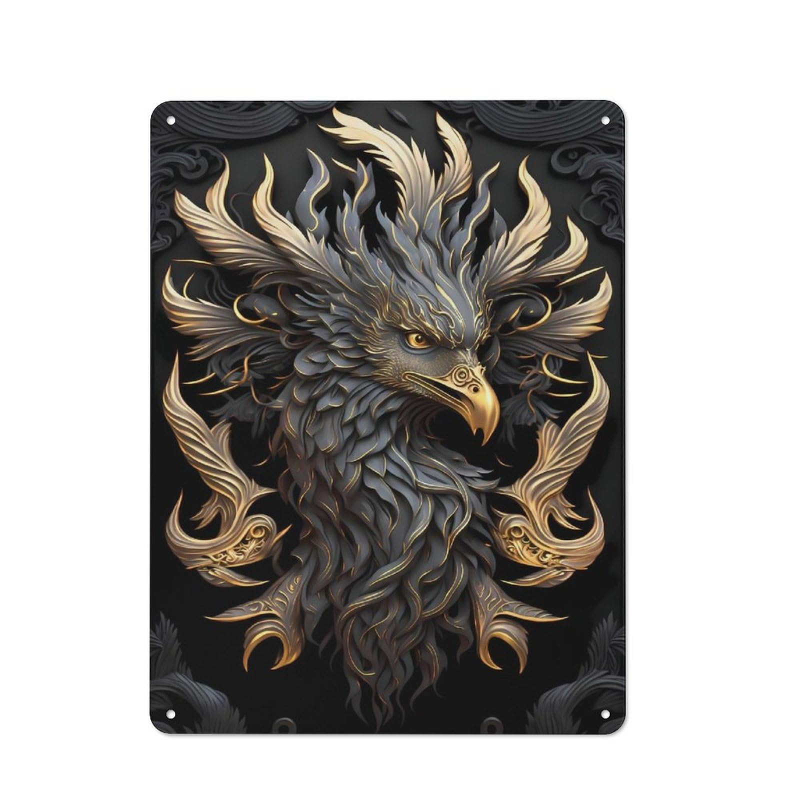 Tin Sign with Legendary Phoenix Design 40x30cm, Creative Creative Space Decor for Home Office, Reading Corner Or Bedroom