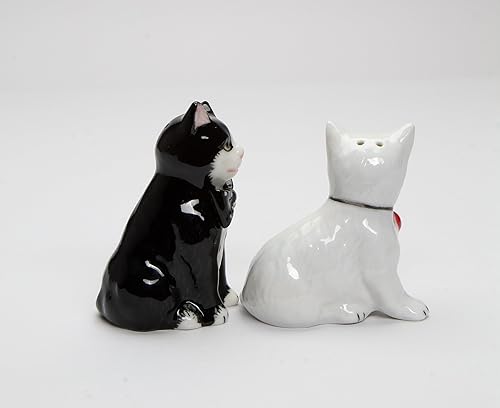 Miniatura 8 de Juego de salero y pimentero de porcelana fina para parejas de gatos de San Valentín, 3-1/8 pulgadas de alto