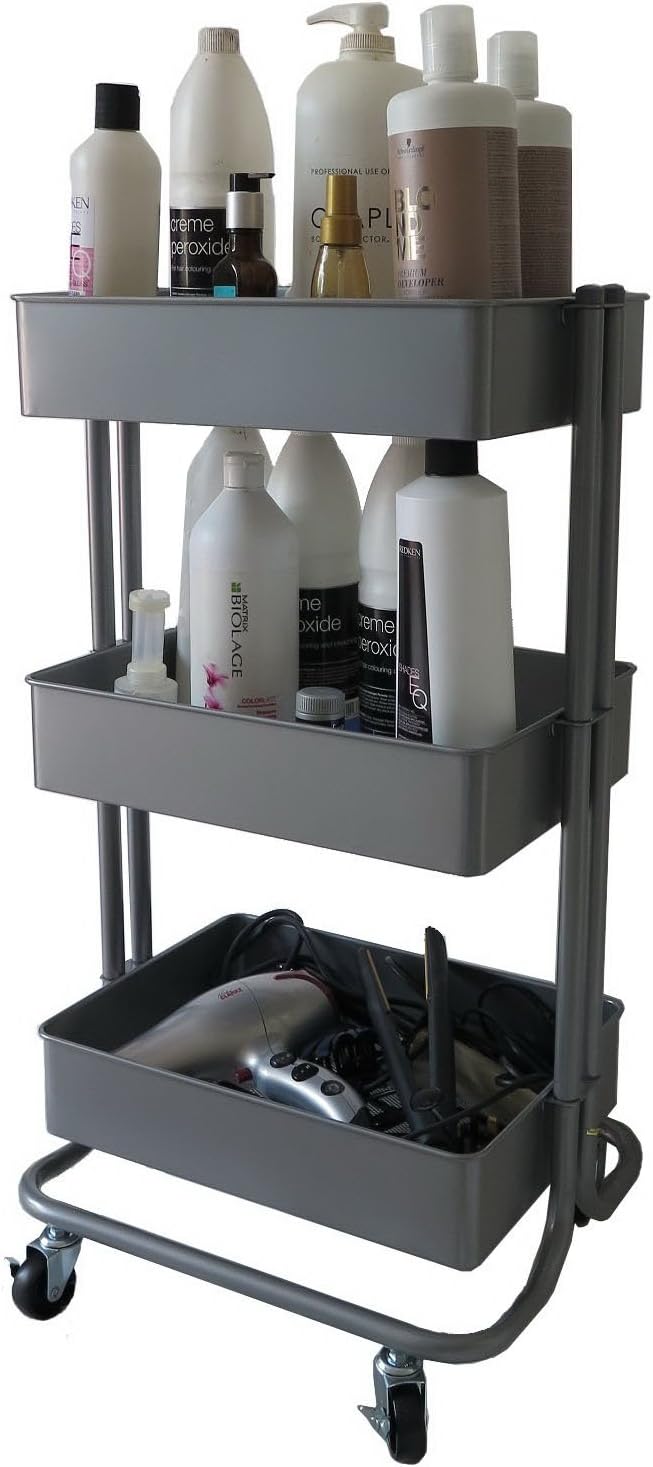 Aspect Lena 3-Tier Storage Rolling Cart, for Office/Beauty Salon/Home, Grey, 43x35x78.5cm