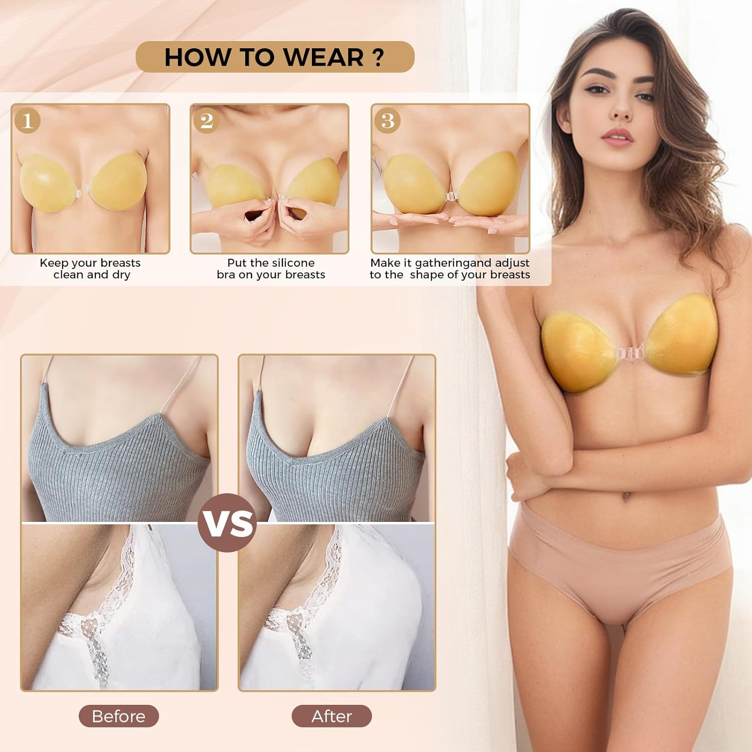 Strapless Sticky Adhesive Bra Invisible Push up Reusable Silicone Off Backless Viscous for Women Dress - Image 4