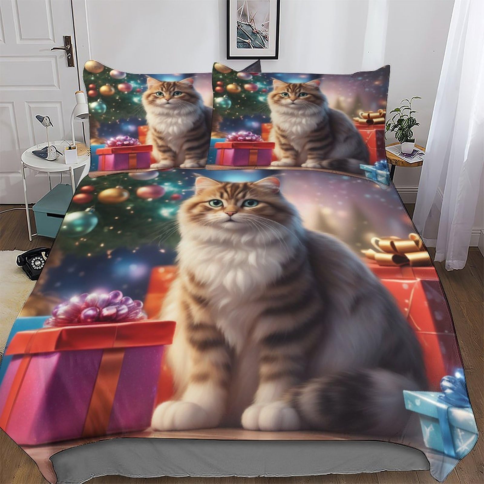 Housse de couette chat 3D microfibre parure de lit 3 pièces pour enfants King 220x240