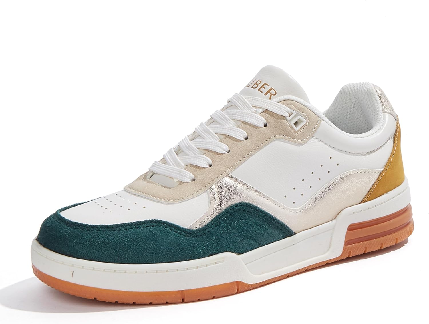 Niluber Women's Fashion Low Top Sneakers - White PU Leather Tennis Shoes-Lace Up Comfortable Casual Waking Shoes