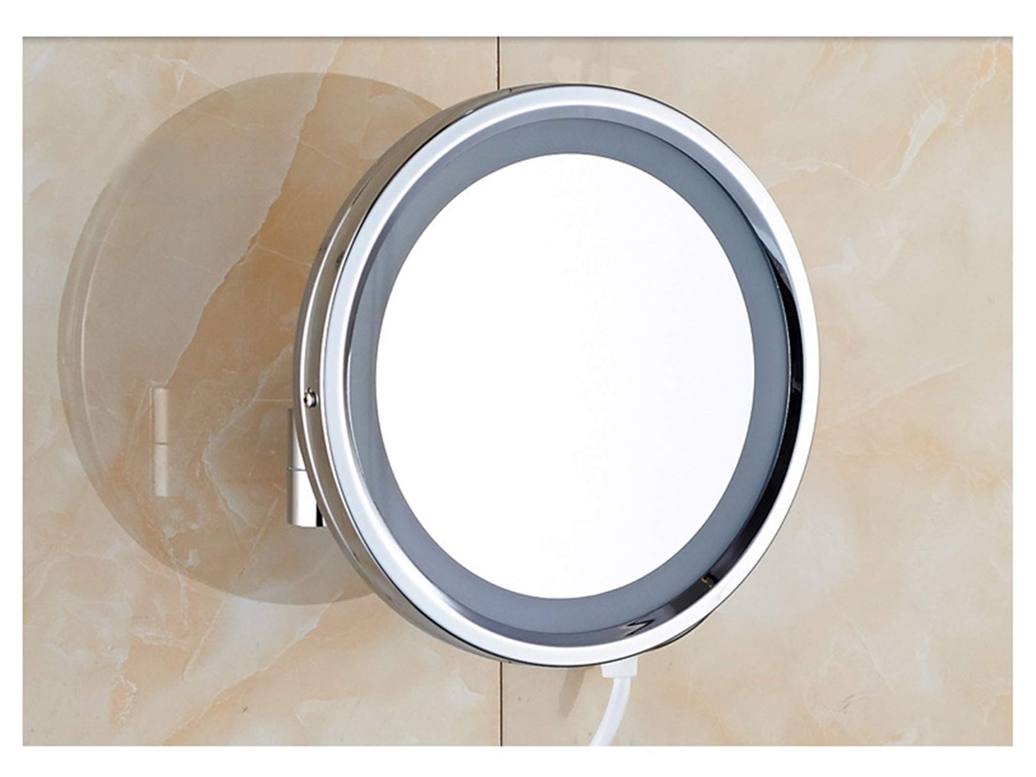 Una Sola Cara LED Cuarto de baño Espejo de baño, de Pared Espejo para afeitarse, Plegable Espejo de Maquillaje de iluminación, Espejo de Aumento 3X, para Baño,Silver