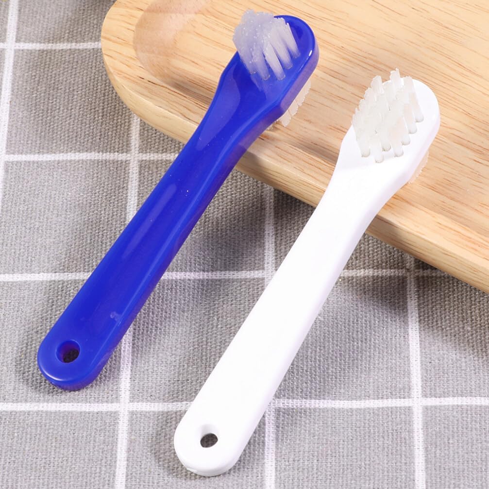Beaupretty Small Double Heads Denture Toothbrush Portable Ergonomic Denture Cleaning Brush for Travel Oral Care