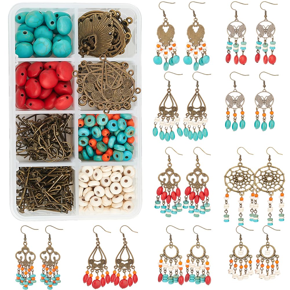 Pendientes de araña bohemios para hacer tú misma con cuentas de turquesa y conectores
