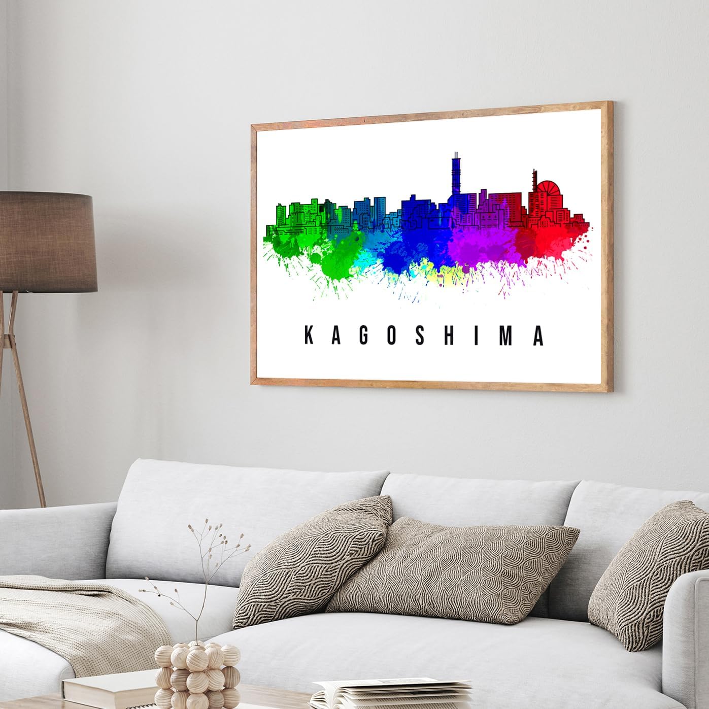 Pera Print Japan Poster, Japan-Kagoshima Poster, Japan Illustration Skyline City Poster, Modern Skyline Poster, Cityscape and Landmark Print, Home-Office Wall Art Decoration