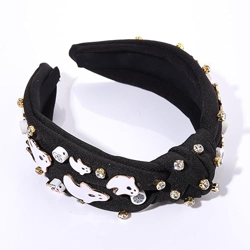 Miniatura 2 de Diadema de Halloween para mujer, diadema anudada de perlas de cristal, con cuentas, calabaza, caramelo, maíz, adornada, diadema con nudo superior,