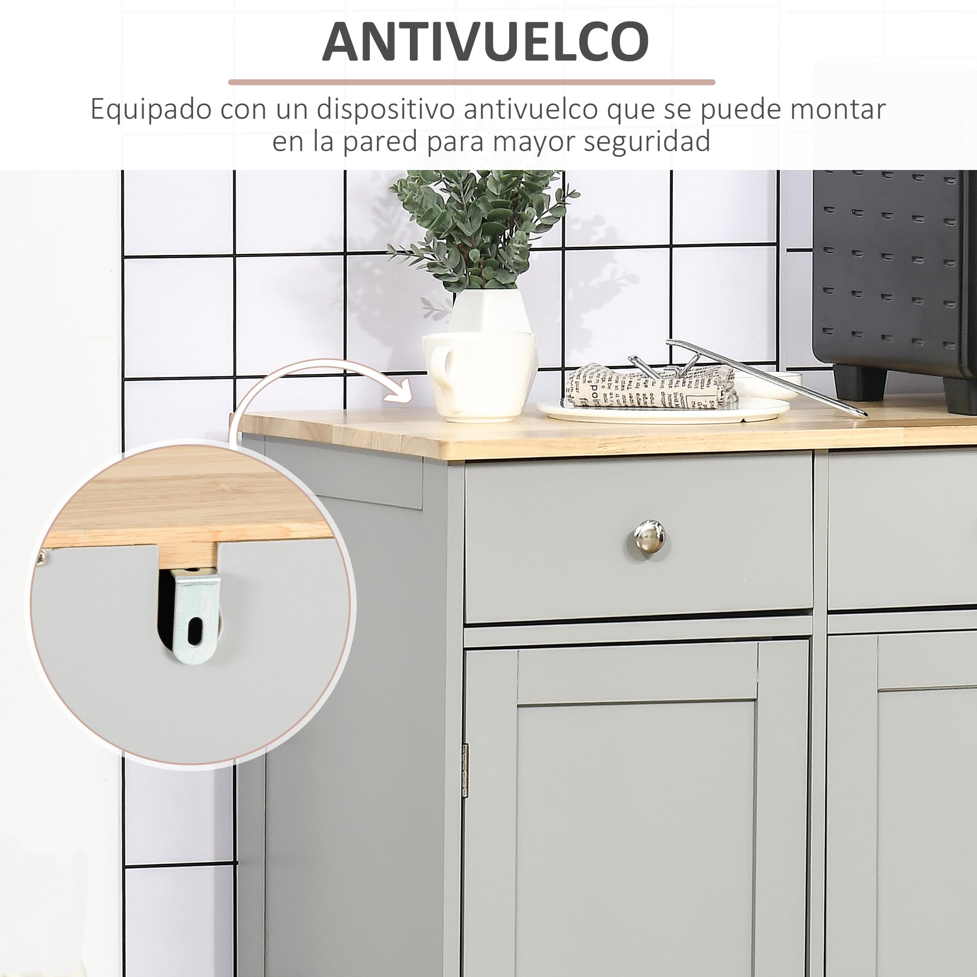 HOMCOM Aparador de Cocina con 3 Cajones 3 Puertas y Estantes Ajustables Mueble Auxiliar de Almacenaje para Comedor Salón Estilo Moderno Antivuelco 101x40x85 cm Gris
