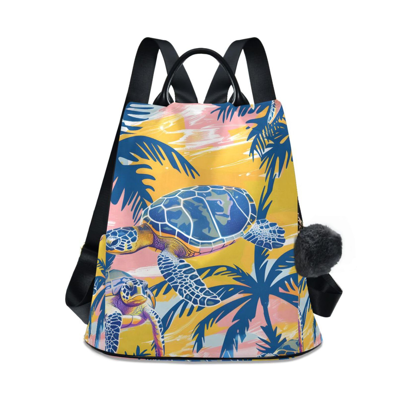 Sea Turtles Palm Trees Backpack for Women Anti Theft Large Fashion Travel Shoulder Bag Purse Rucksack Lightweight