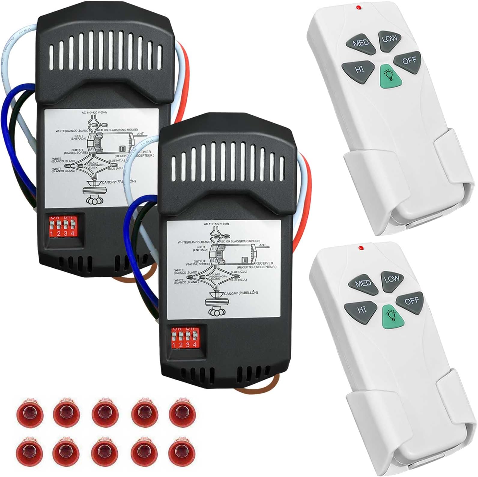 2 Pack Universal Ceiling Fan Remote Control Kits with Light Dimmer 3 Speed Fan Controller Receiver Lamp Dim Remote Replacement for Hampton Bay/Hunter/Harbor Breeze/Westinghouse/Honeywell & More