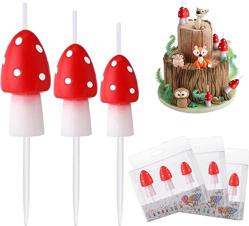 Velas de cumpleaños de 9 piezas de velas de hongos del bosque, decoraciones para tartas de hongos, decoración de pastel de hongos