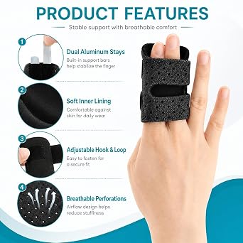 2PCS Finger Splint - Enhanced Trigger Finger Brace with 2 Aluminum Support Bars, Breathable Finger Buddy Wraps, Adjustable Finger Support Sleeve for Arthritis, Pain Relief and Sport Injuries