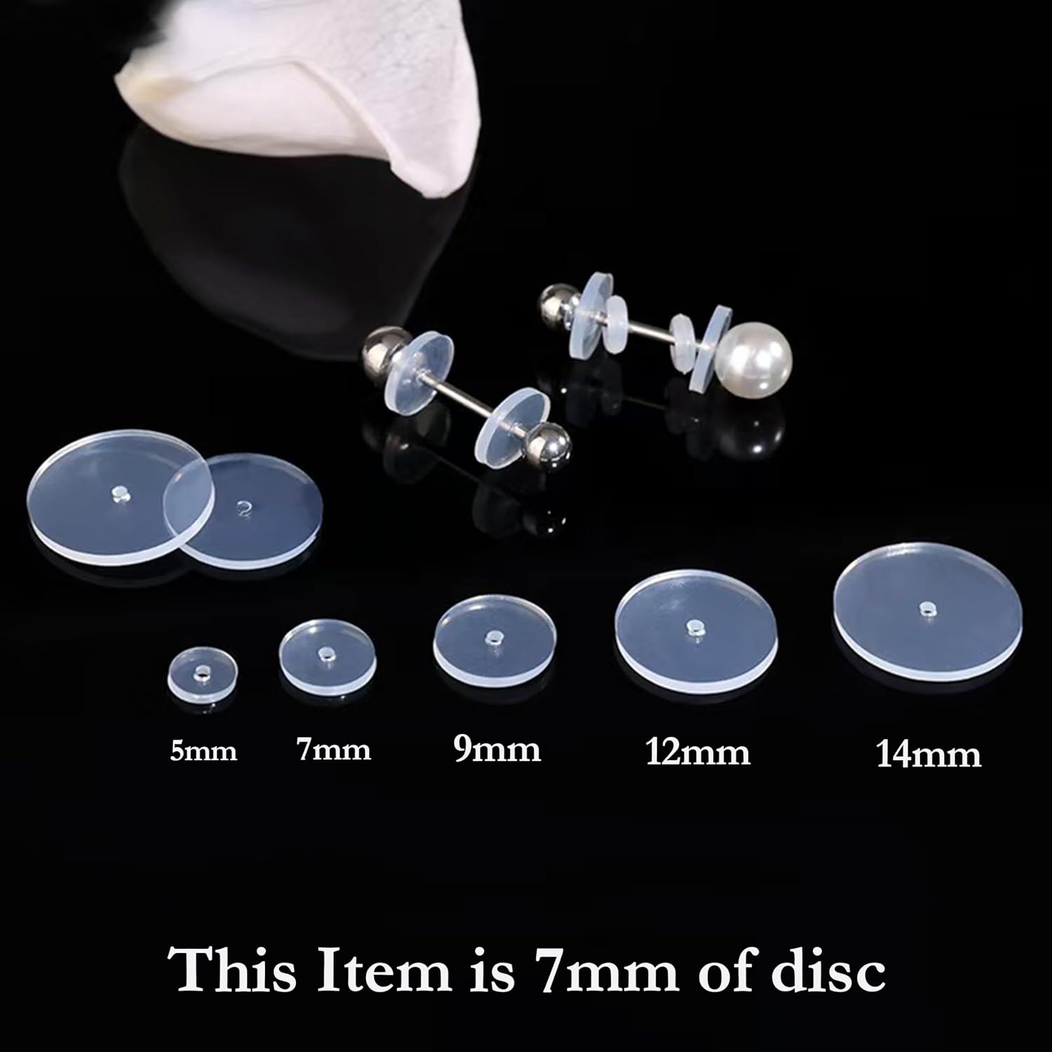 0.28 Inch Silicone Earring Backs Stoppers for Piercings, Clear Discs, 7mm, Non-Pull Stabilizer Pads for Healing Earlobe Support Patches (50 pcs)