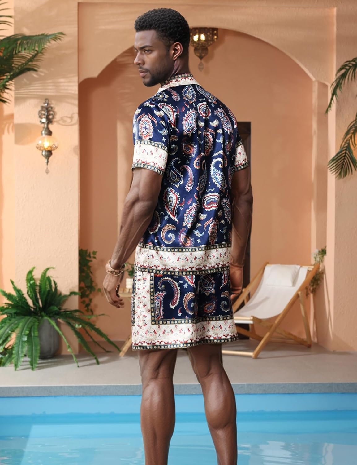 Mens Hawaiian Shirt Sets Satin Silk Casual Button Down Shirts 2 Piece Luxury Summer Beach Outfits for Men - Image 3