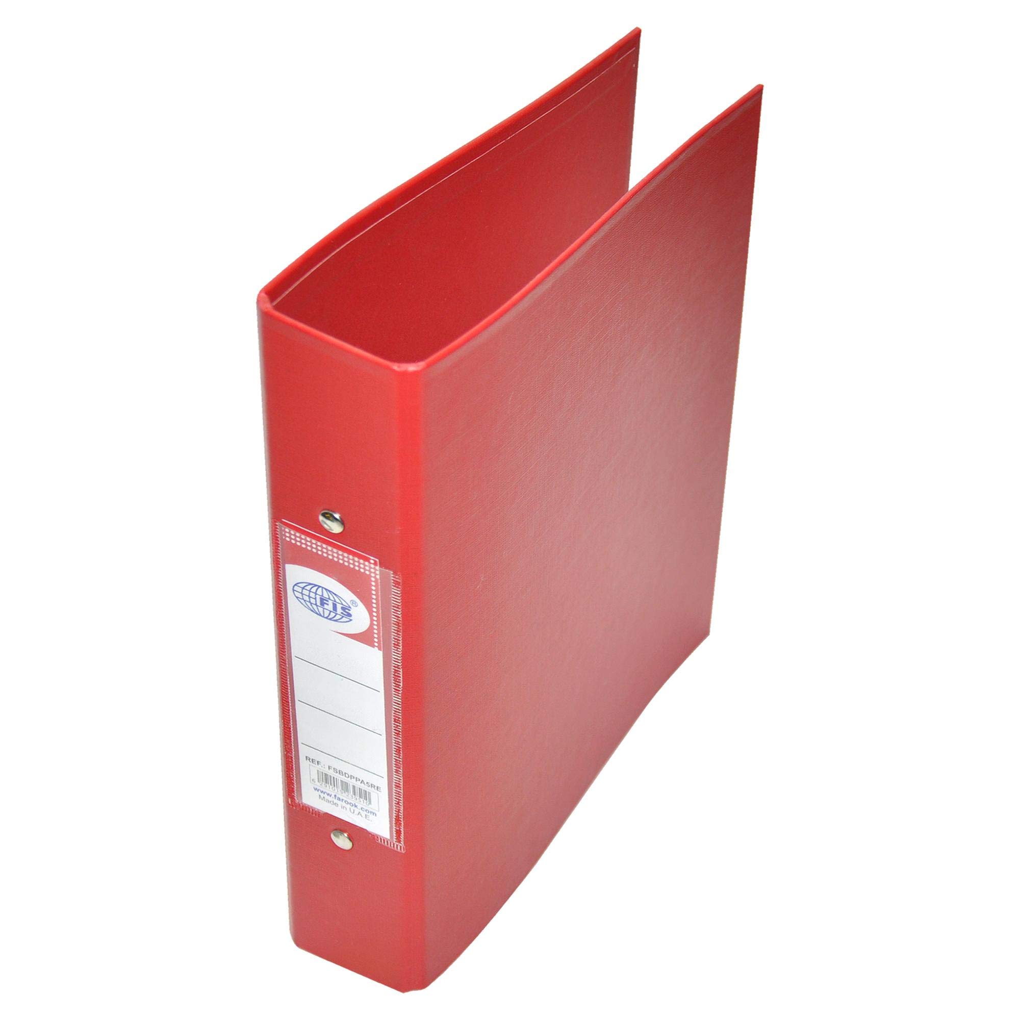 FIS® PP Ring Binders, A5 Size(148x210mm), 2[O] Rings, 25mm Spine Size, with PVC Clear Pocket Spine for Easy Insert Your Customize Label Design, Red Color-FSBDPPA5RE