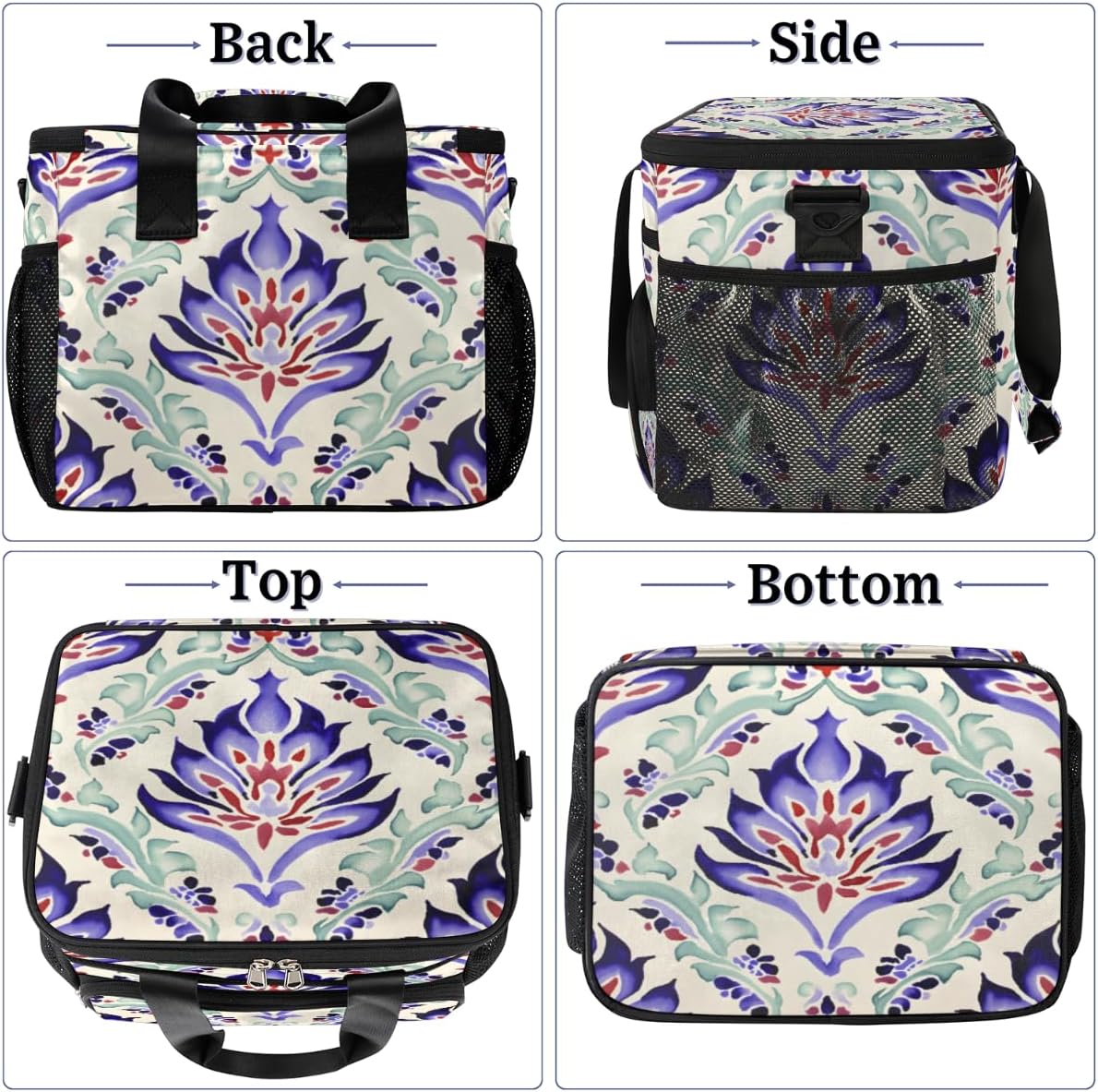 Floral Texture Insulated Picnic Backpack Lunch Box for Women Men Picnic Basket Tote Lunch Bag Picnic Bag Portable Lunch Bags for Picnic, Beach, Work, Trip,Office, Camp Mandala