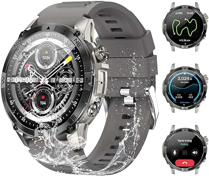 GPS Smartwatch for Men, 1.43" AMOLED Rugged Military Smart Watches Make/Answer Call, Sport Watch with 530 mAh Large Battery/3ATM Waterproof/Compass/Air Pressure/Altitude for Android iOS