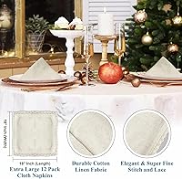 Vista 6 de Paquete de 12 servilletas de lino de algodón de 18 x 18 pulgadas, servilletas decorativas lisas, suaves, absorbentes, cómodas, ideales para eventos