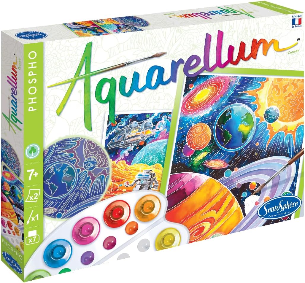 SentoSphere Aquarellum - Planets Glow in the Dark - Arts and Crafts Watercolor Paint Set