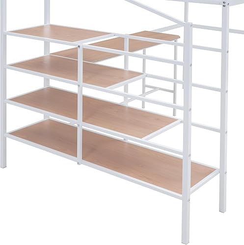 Miniatura 27 de Favfurish Litera de metal individual XL sobre Queen con escaleras inclinadas y barandillas de seguridad para dormitorio, habitaciones de invitados,