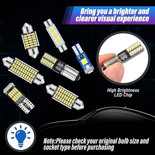 Miniatura 6 de Tallew 42 piezas de luces LED para interior de automóvil, 2831361.614 in, kit de bombillas Ba9s T5 T10, luz LED para interiores de automóvil, mapa,
