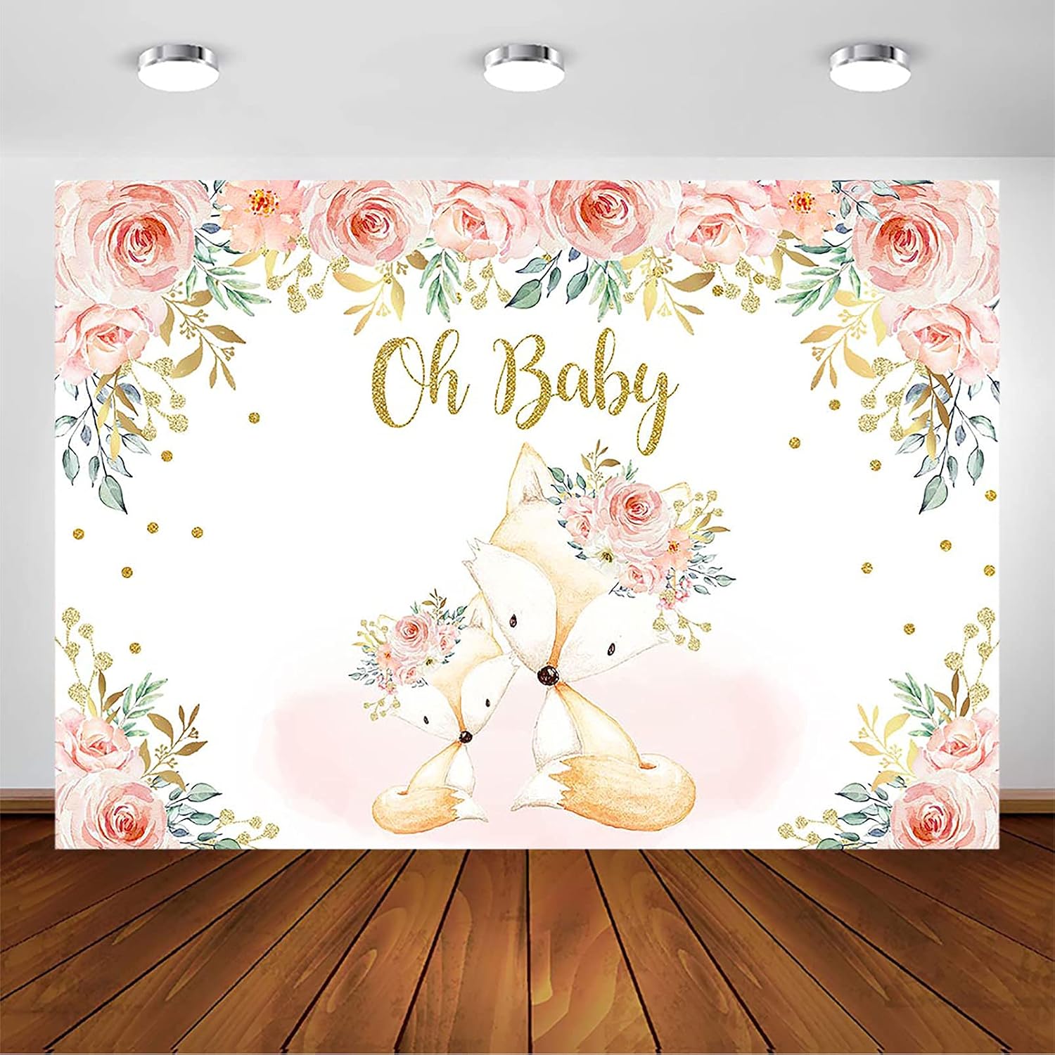 Avezano Fox Baby Shower Backdrop for Girl Blush Pink Oh Baby Woodland Party Photography Background Woodland Fox Baby Shower Party Photoshoot Decoration Banner (7x5ft)
