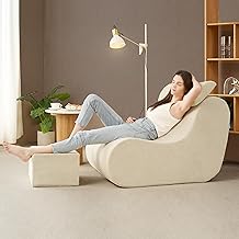 Hansleep Large Bean Bag Chair for Adults, Reading Chair with Ottoman Filled by High-Density Foam,Cozy Lazy Beanbag Lounger Sofa with Waist Support for Living Room, Bedroom, Office, Beige