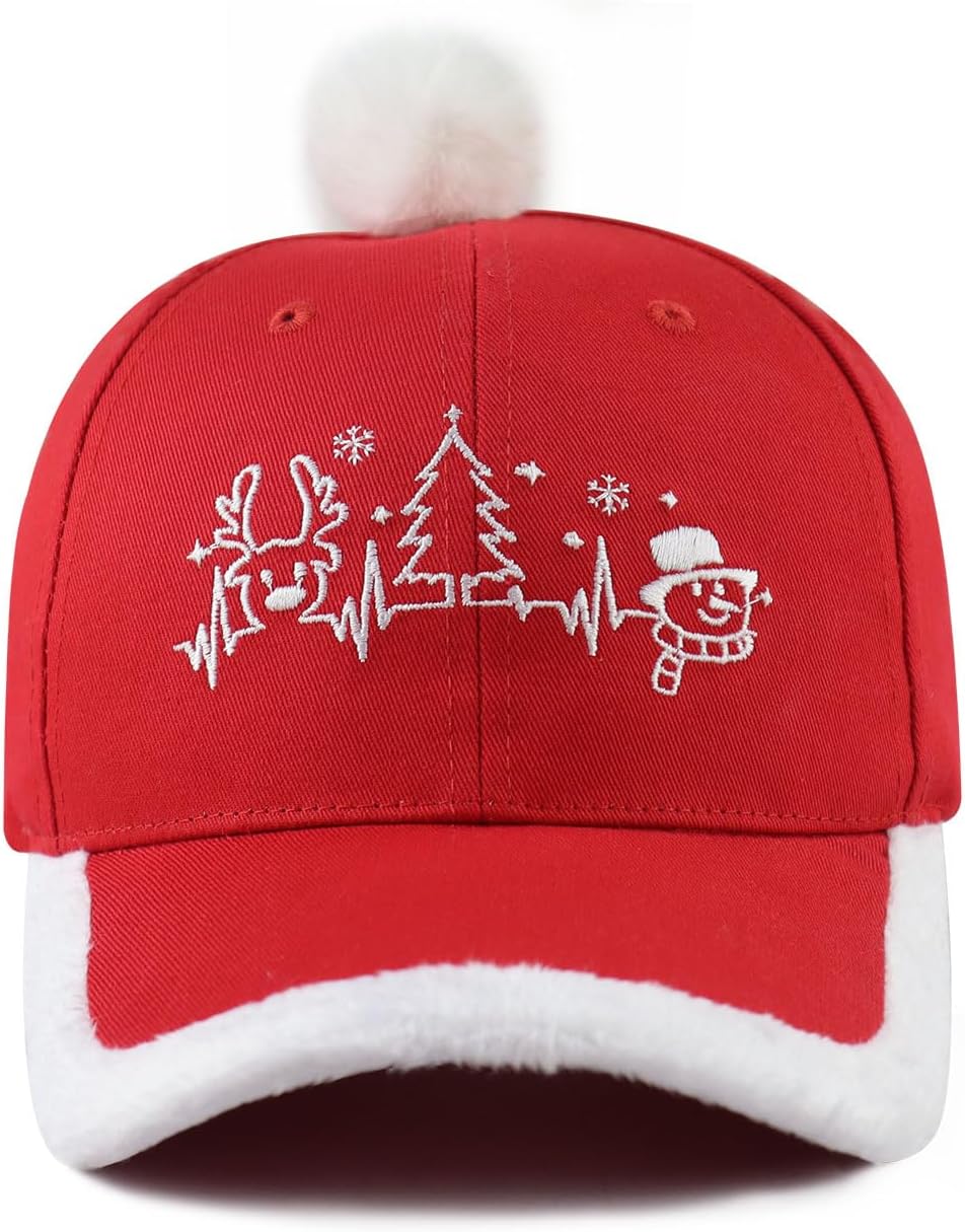 Christmas Santa Hat for Men Women, Funny Adjustable Cotton Embroidered Red Merry Christmas Baseball Cap