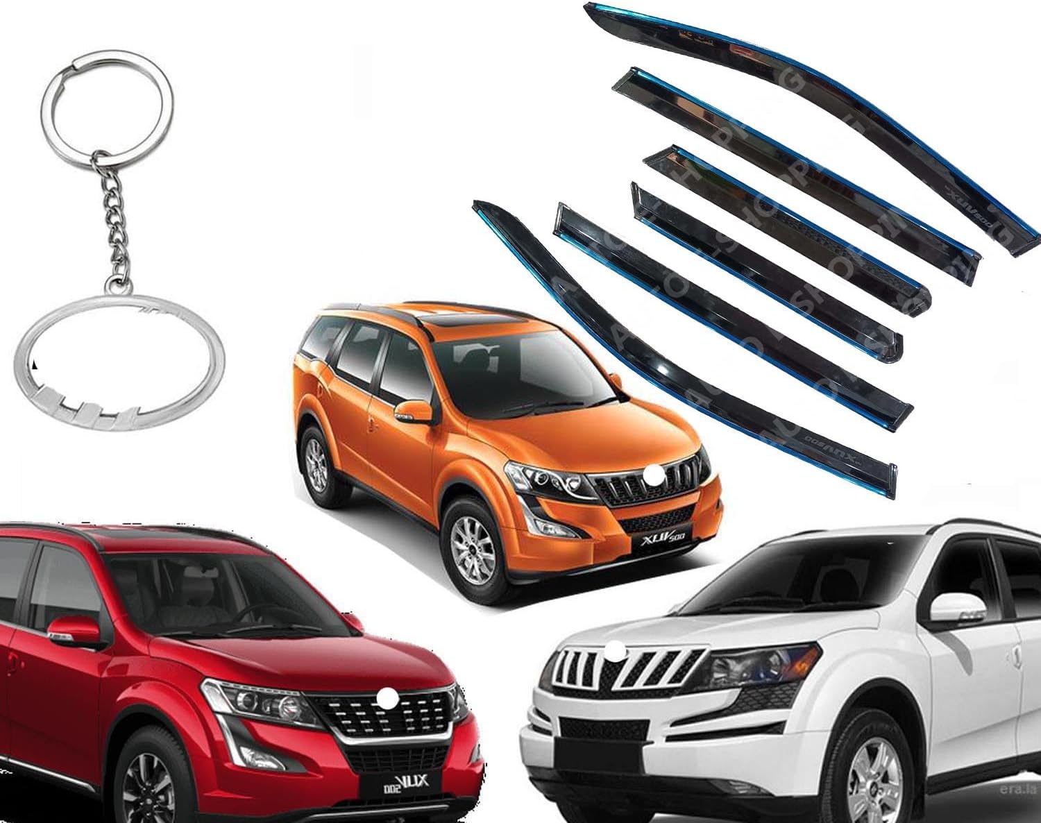 Chromeline Silverline Door Rain Visor Wind Deflector Compatible for Mahindra Xuv 500 Set of 6 Pieces with Logo Key Chain Ring