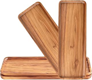 Handcrafted Acacia Wood Serving Trays 4 Pack - Versatile Decorative Candle Tray, Cheese Board with Raised Edges for Kitchen, Bathroom & Gifts
