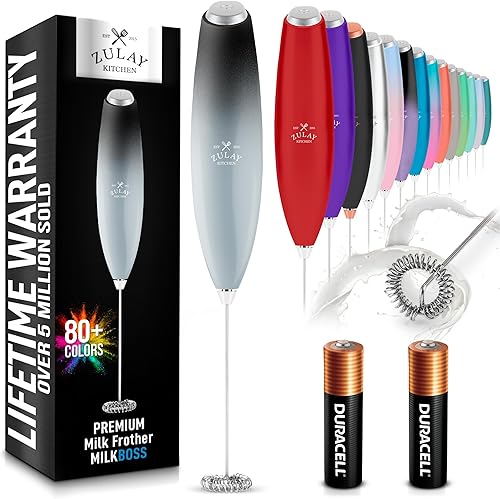 Miniatura 156 de Zulay - Potente espumador de leche con 4 pilas Duracell incluidas, manual, potente espumador de leche para capuchino, frappé, matcha y crema de