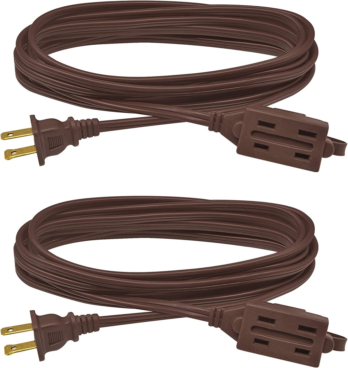 Clear Power 2-Pack 12 ft 3 Outlet Indoor Extension Cord 16/2 SPT-2, Brown, 2 Prong Polarized Plug, Safety Plug Cap Included, for Homes, Kitchens and Offices, DCIC-00372P-DC