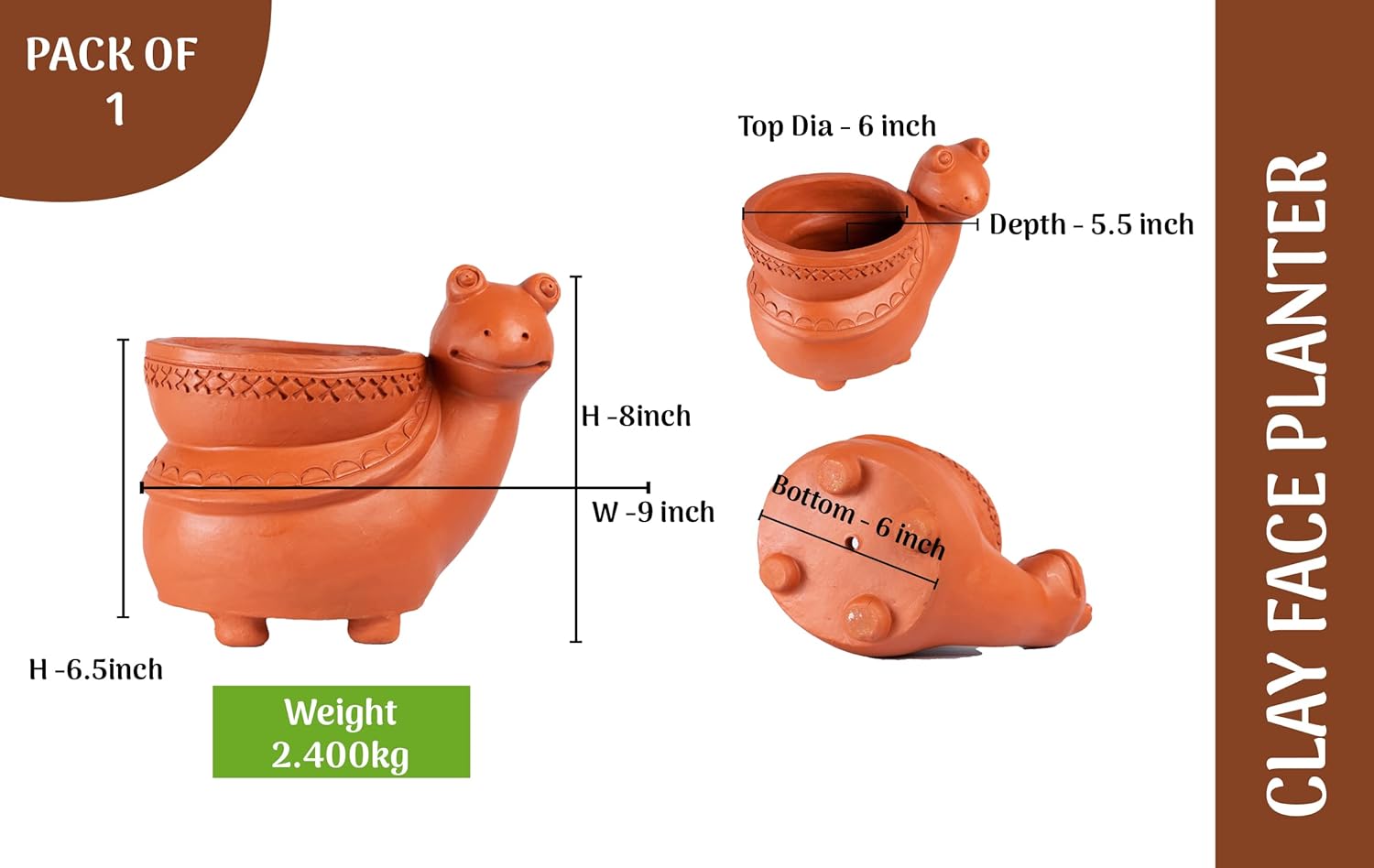 Village Decor Handmade Clay Snail Shape Planter Indoor/Outdoor (Snail Shape Planter-Brown)