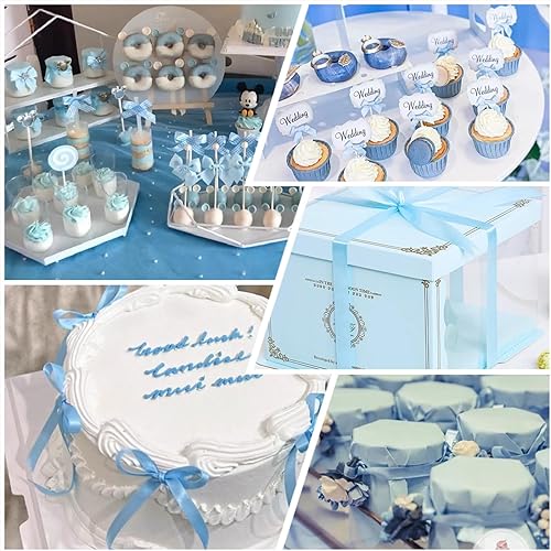 Miniatura 5 de Cinta de satén azul claro de 38 pulgadas x 25 yardas, cinta de tela de color sólido para envolver regalos, fabricación de lazos para el cabello,