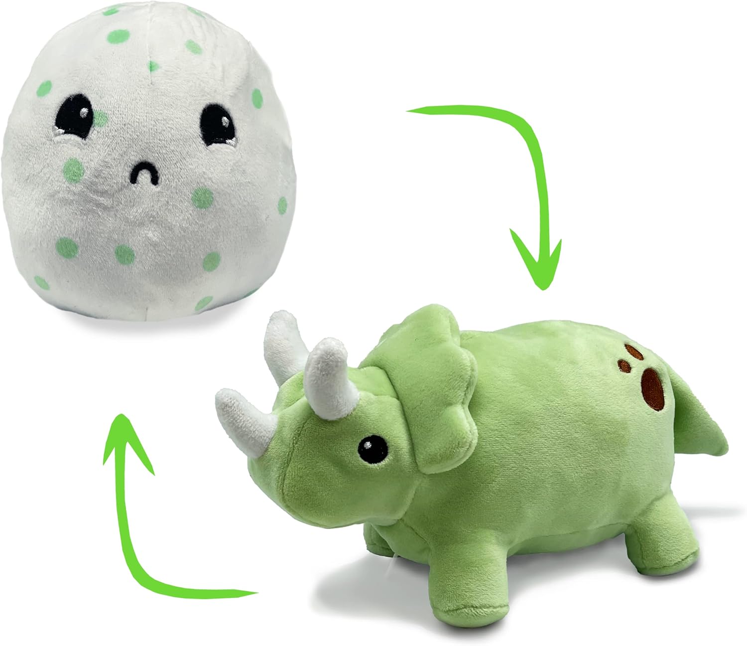 | Reversible Triceratops to Egg Plushie | Happy + Sad | Show Your Mood | Stress Relief Plush 8"