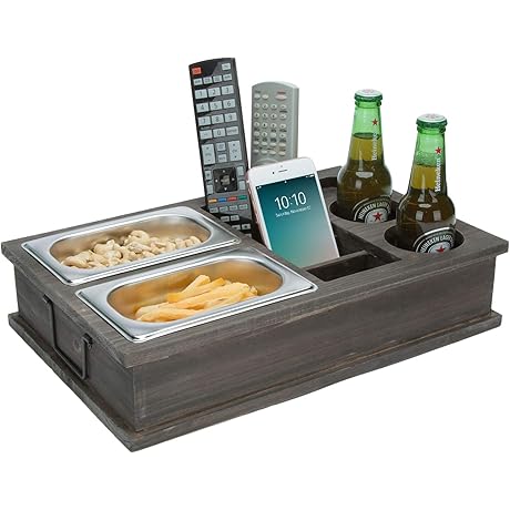 MyGift Vintage Gray Wood Couch Caddy