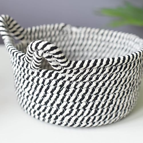 Miniatura 7 de Cestas pequeñas tejidas  Mini contenedores de almacenamiento  Organizadores de cuerda de algodón para guardería  Bonita cesta redonda de orejas de