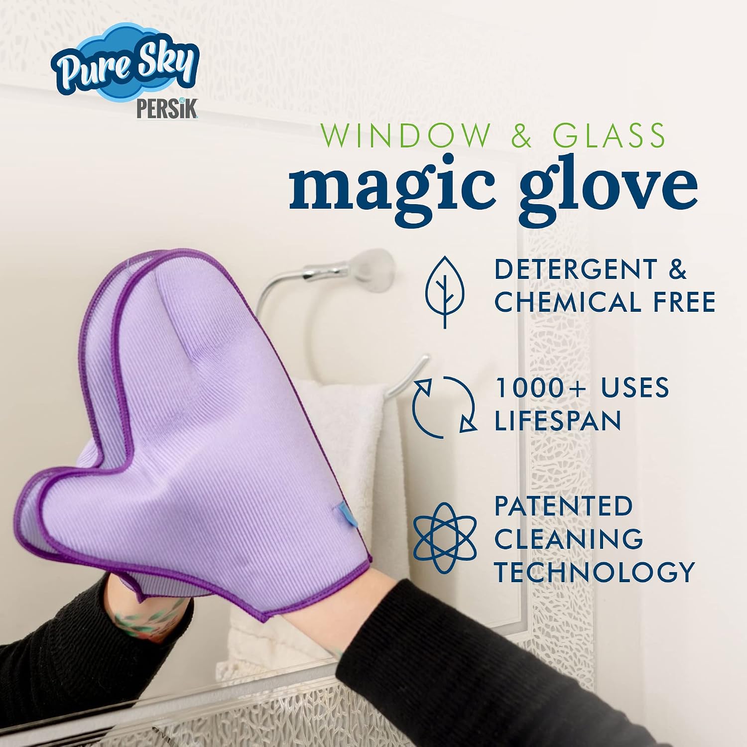 persik Pure-Sky Microfiber Glass Cleaning Glove - Just Add Water, No Detergents - Streak-Free Window Cleaner for Windows, Mirrors, Shower Doors & Car Glass image 3